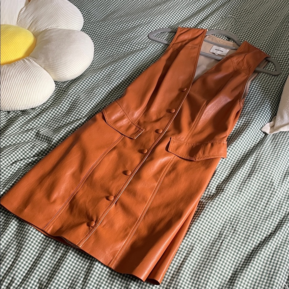 ‼️sale‼️Nanushka Menphi Faux Leather (vegan) V-Neck mini dress